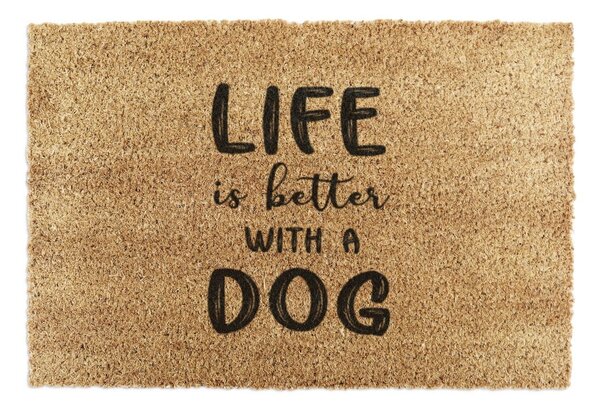 Predpražnik iz kokosovih vlaken 40x60 cm Life Is Better With a Dog – Artsy Doormats