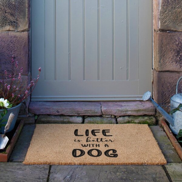 Predpražnik iz kokosovih vlaken 40x60 cm Life Is Better With a Dog – Artsy Doormats