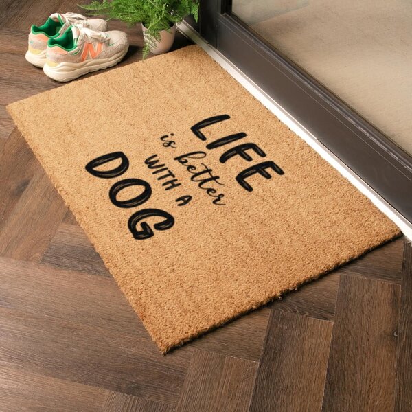 Predpražnik iz kokosovih vlaken 40x60 cm Life Is Better With a Dog – Artsy Doormats