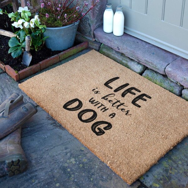 Predpražnik iz kokosovih vlaken 40x60 cm Life Is Better With a Dog – Artsy Doormats