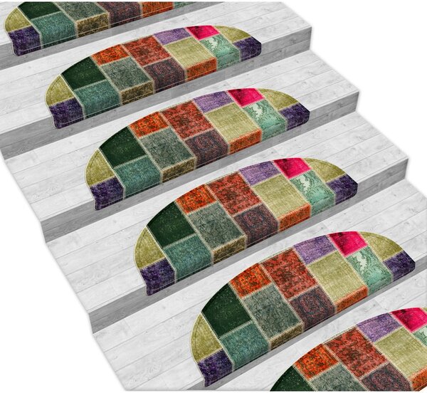 Komplet 16 preprog za stopnice Vitaus Patchwork, 65 x 20 cm