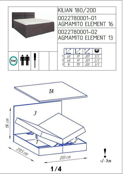 Bessagi Home Postelja Boxspring Kilian, Modra, 180x200