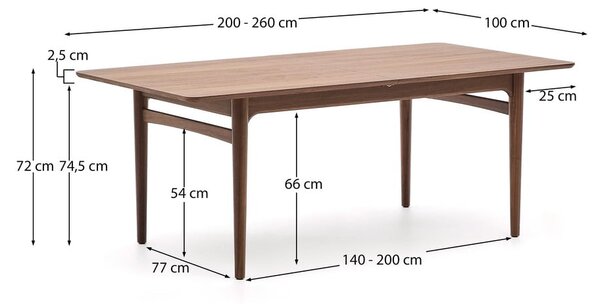 Raztegljiva jedilna miza z dodatno ploščo v orehovem dekorju 100x200 cm Elan – Kave Home