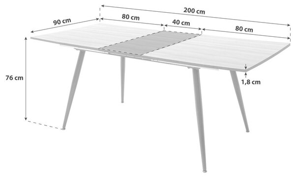 MID.YOU Raztegljiva Jedilna Miza Barbuda, 160-200 X 90 Cm