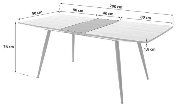 MID.YOU Raztegljiva Jedilna Miza Barbuda, 160-200 X 90 Cm