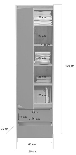 XXXL Garderobna Omara Torino, Siva, Hrast