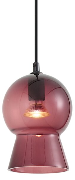 Retro viseča svetilka črna z vijoličnim steklom za 1-fazni tirni sistem - Iconic Bell