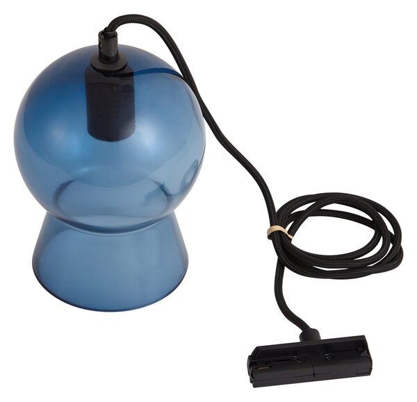 Retro viseča svetilka črna z modrim steklom za 1-fazni tirni sistem - Iconic Bell