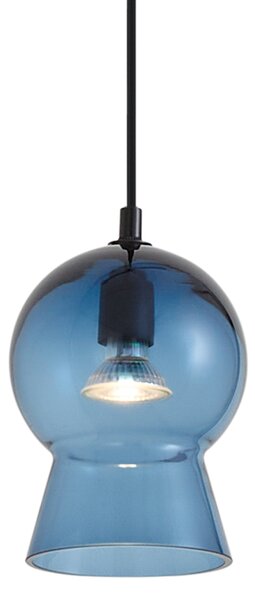 Retro viseča svetilka črna z modrim steklom za 1-fazni tirni sistem - Iconic Bell