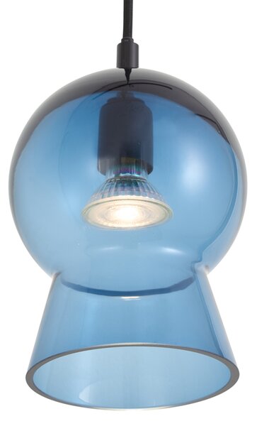Retro viseča svetilka črna z modrim steklom za 1-fazni tirni sistem - Iconic Bell