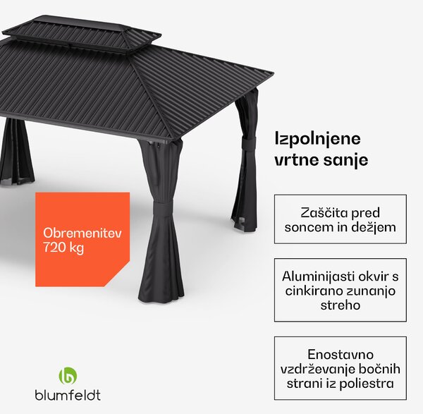 Blumfeldt ShadeFortress Pergola, 4 x 3 m, pocinkana jeklena streha, ščiti pred soncem, dežjem in vetrom