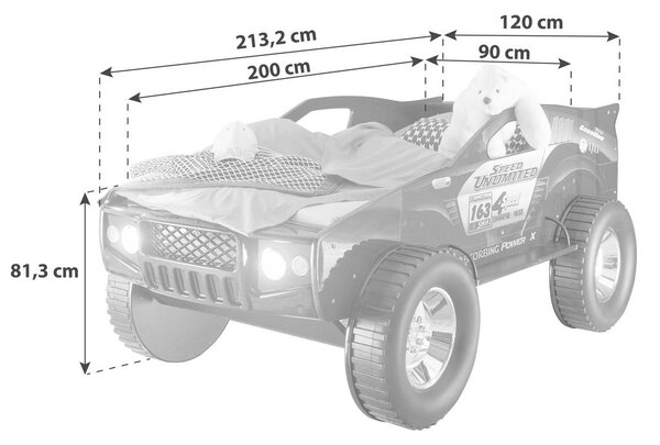 MID.YOU Postelja V Dizajnu Avta Jeep, 90 X 200