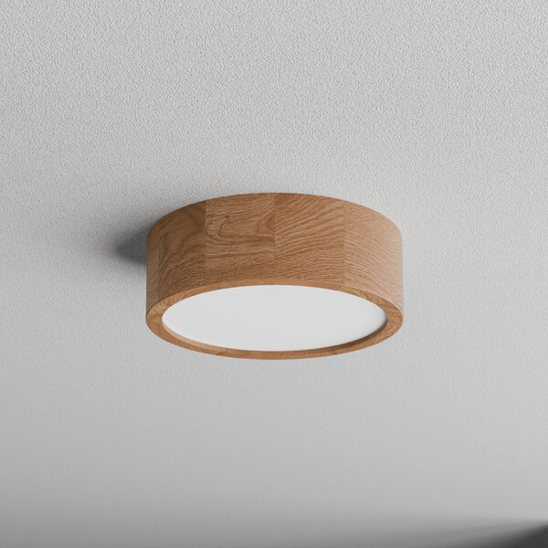 TEMAR LIGHTING Stropna svetilka Cleo DR275, IP20, senzor, Ø 28 cm, hrastov les, Les, Dnevna soba / jedilnica, Les