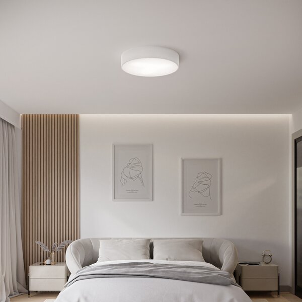 TEMAR LIGHTING Stropna svetilka Cleo 400, bela, senzor, IP20, Ø 40 cm, kovina, Bela, Dnevna soba / jedilnica, Kovina, Sodobni