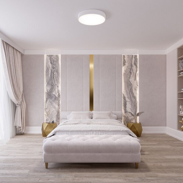 TEMAR LIGHTING Stropna svetilka Cleo 500, bela, senzor, IP20, Ø 50 cm, kovina, Bela, Dnevna soba / jedilnica, Kovina, Sodobni