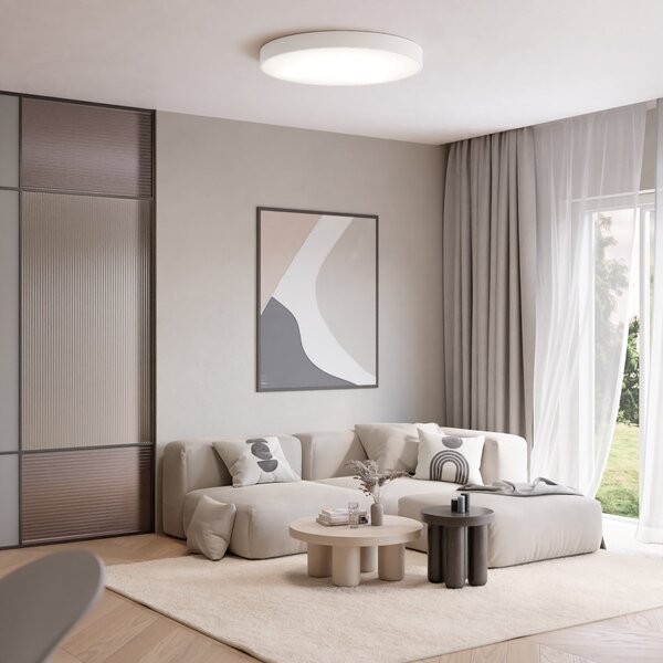 TEMAR LIGHTING Stropna svetilka Cleo, Ø 78 cm, IP20, bela, kovinska, E27, zatemnjen, Bela, Dnevna soba / jedilnica, Kovina, Sodobni