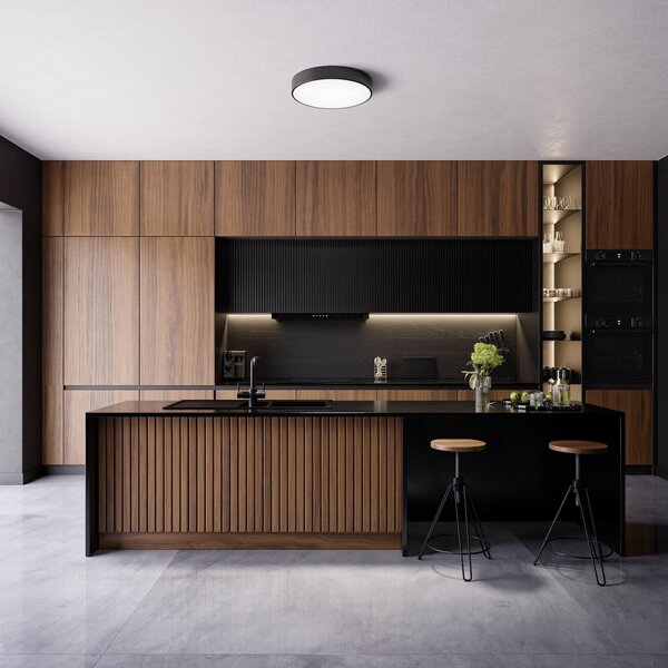 TEMAR LIGHTING Stropna svetilka Cleo, Ø 40 cm, IP20, črna, kovina, E27, zatemnjen, Črna, Dnevna soba / jedilnica, Kovina, Sodobni
