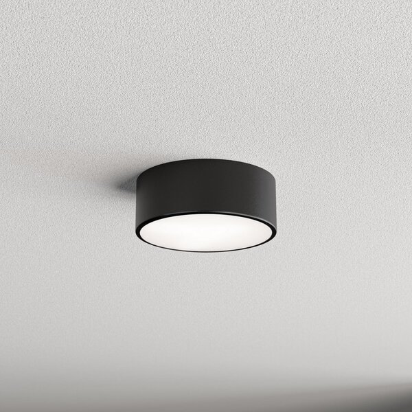 TEMAR LIGHTING Stropna svetilka Cleo 200, črna, senzor, IP54, Ø 20 cm, kovina, Črna, Hodnik, Kovina, Sodobni