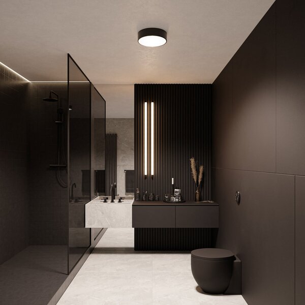 TEMAR LIGHTING Stropna svetilka Cleo 300, IP54, Ø 30 cm črna, zatemnjen, Črna, Dnevna soba / jedilnica, Kovina, Sodobni