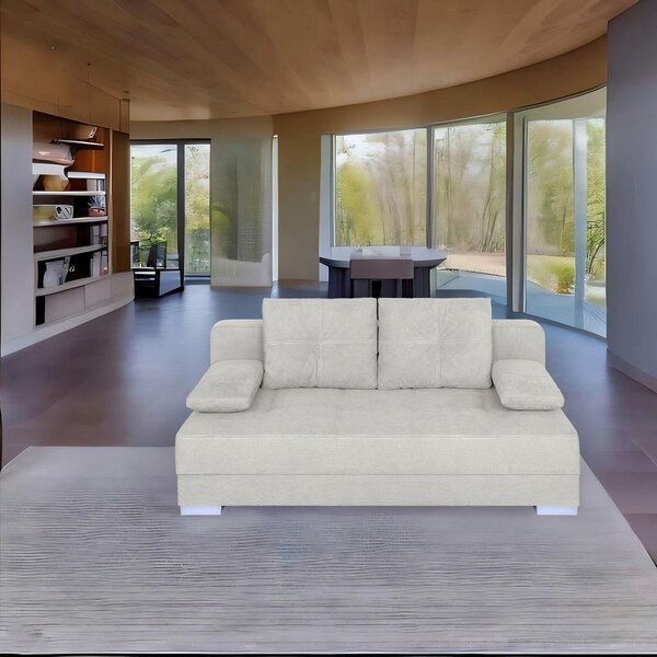 ZOFA S POSTELJNO FUNKCIJO, krem barve tekstil, leseni material