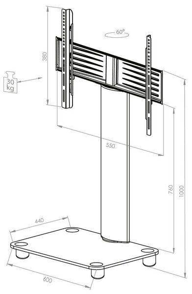 MID.YOU Stojalo Za Tv Bilano Srebrna, 60 Cm