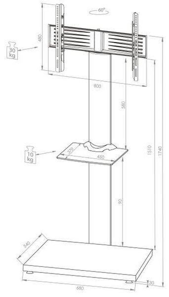 MID.YOU Stojalo Za Tv Onu, Srebrna, 68 Cm