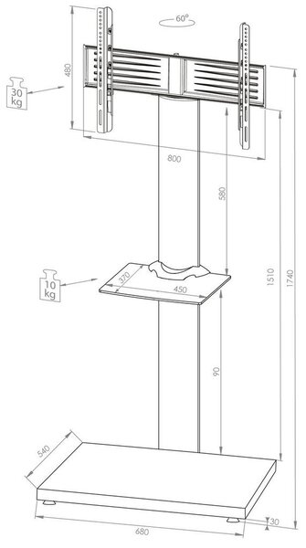 MID.YOU Stojalo Za Tv Onu, Srebrna, 68 Cm