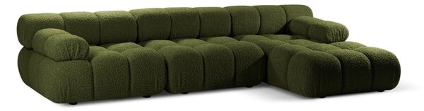 Zelena kotna sedežna garnitura iz tkanine bouclé (desni kot) Bellis – Micadoni Home