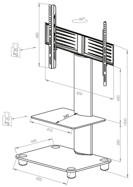 MID.YOU Stojalo Za Tv Tosal V Črno Srebrni, 60cm