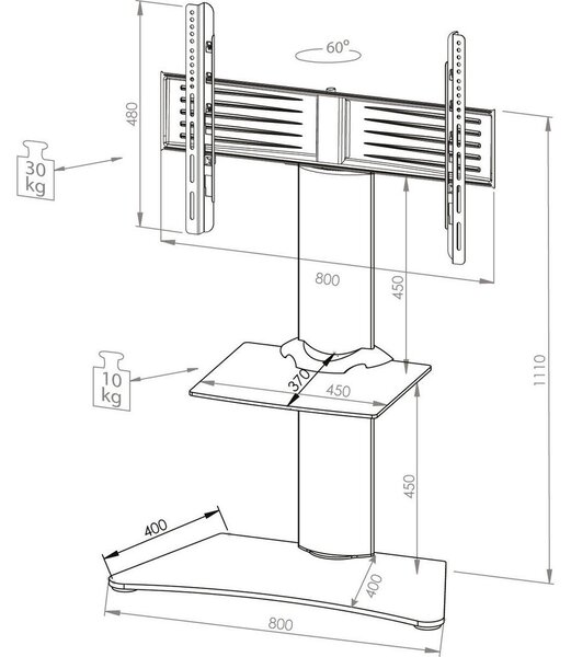 MID.YOU Stojalo Za Tv Zental, Srebrna, 80 Cm