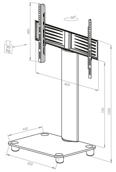 MID.YOU Stojalo Za Tv Tosal, Srebrna, 60 Cm