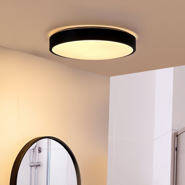 Lindby LED stropna svetilka Medon, Ø 38 cm, črna, IP44, kovinska, Črna, Kopalnica, Kovina, Sodobni