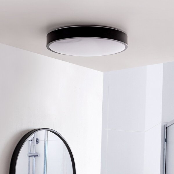 Lindby LED stropna svetilka Medon, Ø 38 cm, črna, IP44, kovinska, Črna, Kopalnica, Kovina, Sodobni