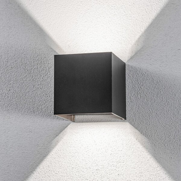 Lindby LED-stenna svetilka za zunanjo uporabo Nivar, kvadratna, črna, 10 cm,, Črna, Kovina, Sodobni