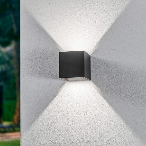 Lindby LED-stenna svetilka za zunanjo uporabo Nivar, kvadratna, črna, 10 cm,, Črna, Kovina, Sodobni