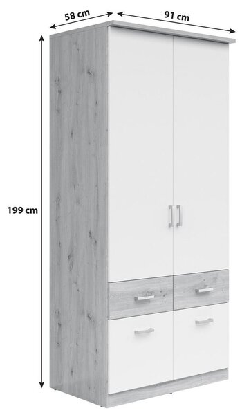 Mömax Omara Za Oblačila Brando, Bela, Hrast, Š. 91 Cm