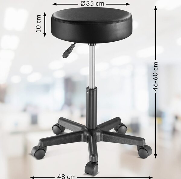 Taburetka na kolescih BONY, Ø35cm, črna Casaria