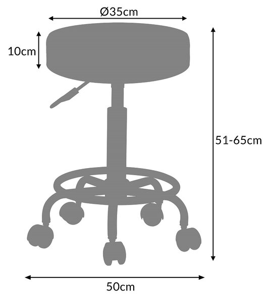 Taburetka na kolesih OXANA z oporo za noge, Ø35cm, črna Casaria