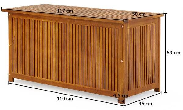 Lesena škatla za shranjevanje ACACIA s kolesi, 117x50x59cm, naravno rjava Jurhan