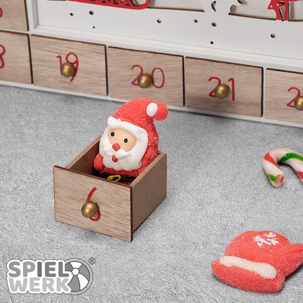 Leseni adventni koledar SANTA CLAUS z osvetlitvijo, 35x6x27cm, bela/rjava Spielwerk
