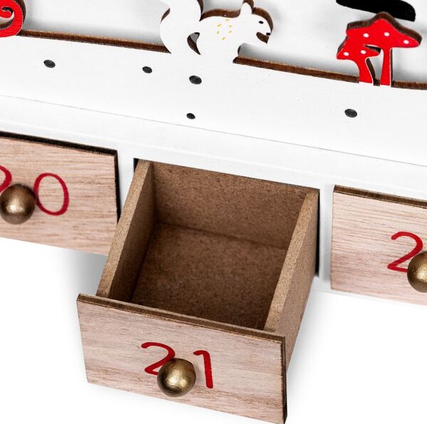 Leseni adventni koledar SANTA CLAUS z osvetlitvijo, 35x6x27cm, bela/rjava Spielwerk