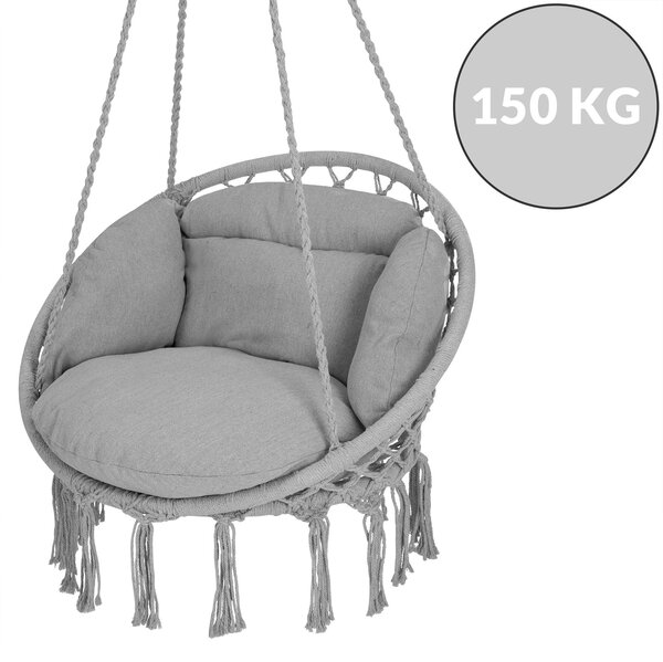 Viseči stol BOHO z blazinami, Ø61cm, svetlo siv Detex