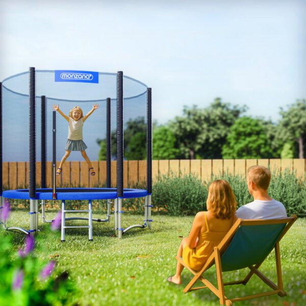 Trampolin z varnostno mrežo JUMP, Ø244cm, črno/modra Monzana