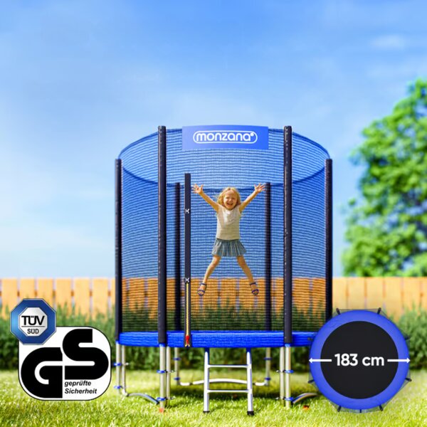 Trampolin z varnostno mrežo JUMP, Ø183 cm, črna/modra Monzana