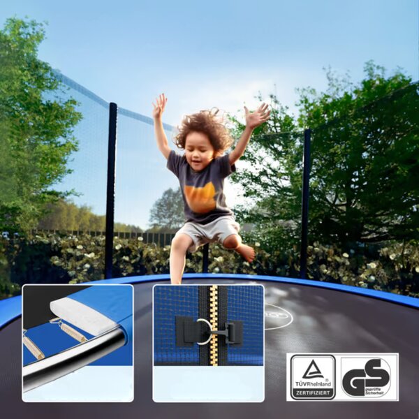 Trampolin z varnostno mrežo JUMP, Ø244cm, črno/modra Monzana