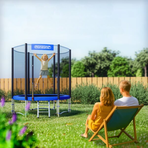 Trampolin z varnostno mrežo JUMP, Ø183 cm, črna/modra Monzana