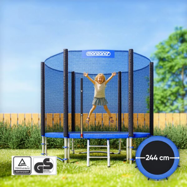 Trampolin z varnostno mrežo JUMP, Ø244cm, črno/modra Monzana
