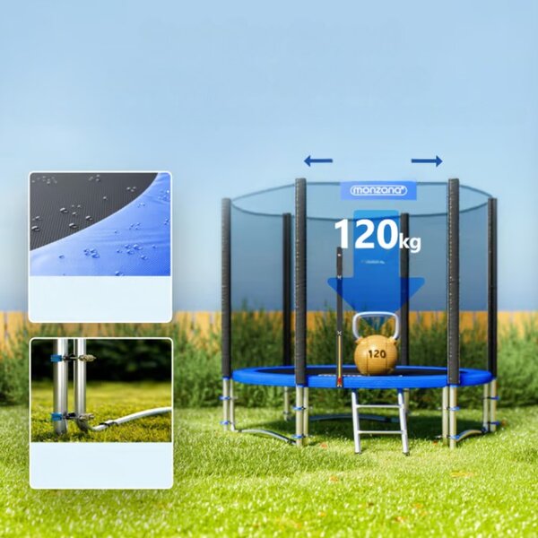 Trampolin z varnostno mrežo JUMP, Ø244cm, črno/modra Monzana