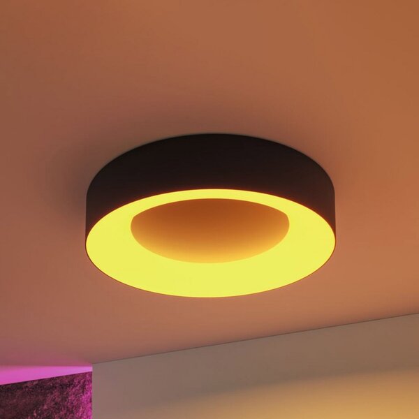 Paulmann Smart LED stropna svetilka Casca, črna, Ø 40 cm, RGBW, IP44, zatemnjen, Črna, Dnevna soba / jedilnica, Kovina, Sodobni