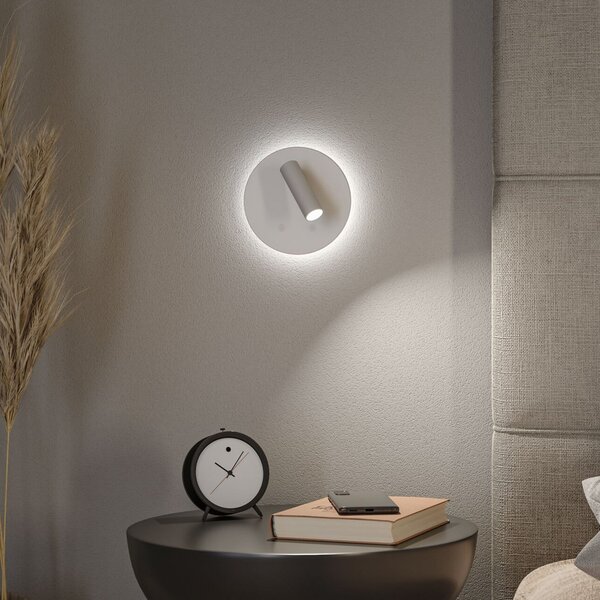 Paulmann LED-stenni reflektor na baterije Kiora, bel, višina 20 cm, z regulatorjem, zatemnjen, Bela, Dnevna soba / jedilnica, Kovina, Sodobni, Okrogla stena